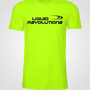 Bright safety green Liquid Revolutions Racing T-shirt with front logo.